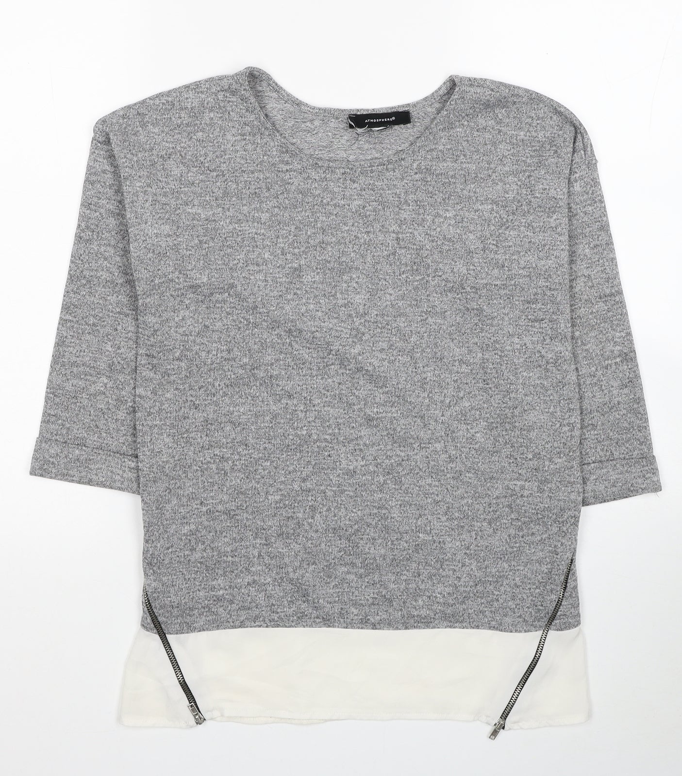 Atmosphere Womens Grey Polyester Jersey Blouse Size 6 Scoop Neck