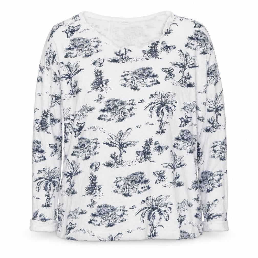 Springfield Womens White Geometric Cotton Basic T-Shirt Size L Scoop Neck - Forest Print