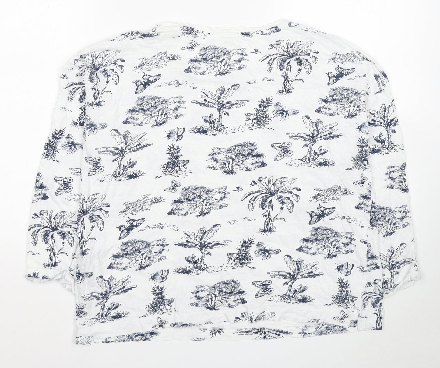 Springfield Womens White Geometric Cotton Basic T-Shirt Size L Scoop Neck - Forest Print