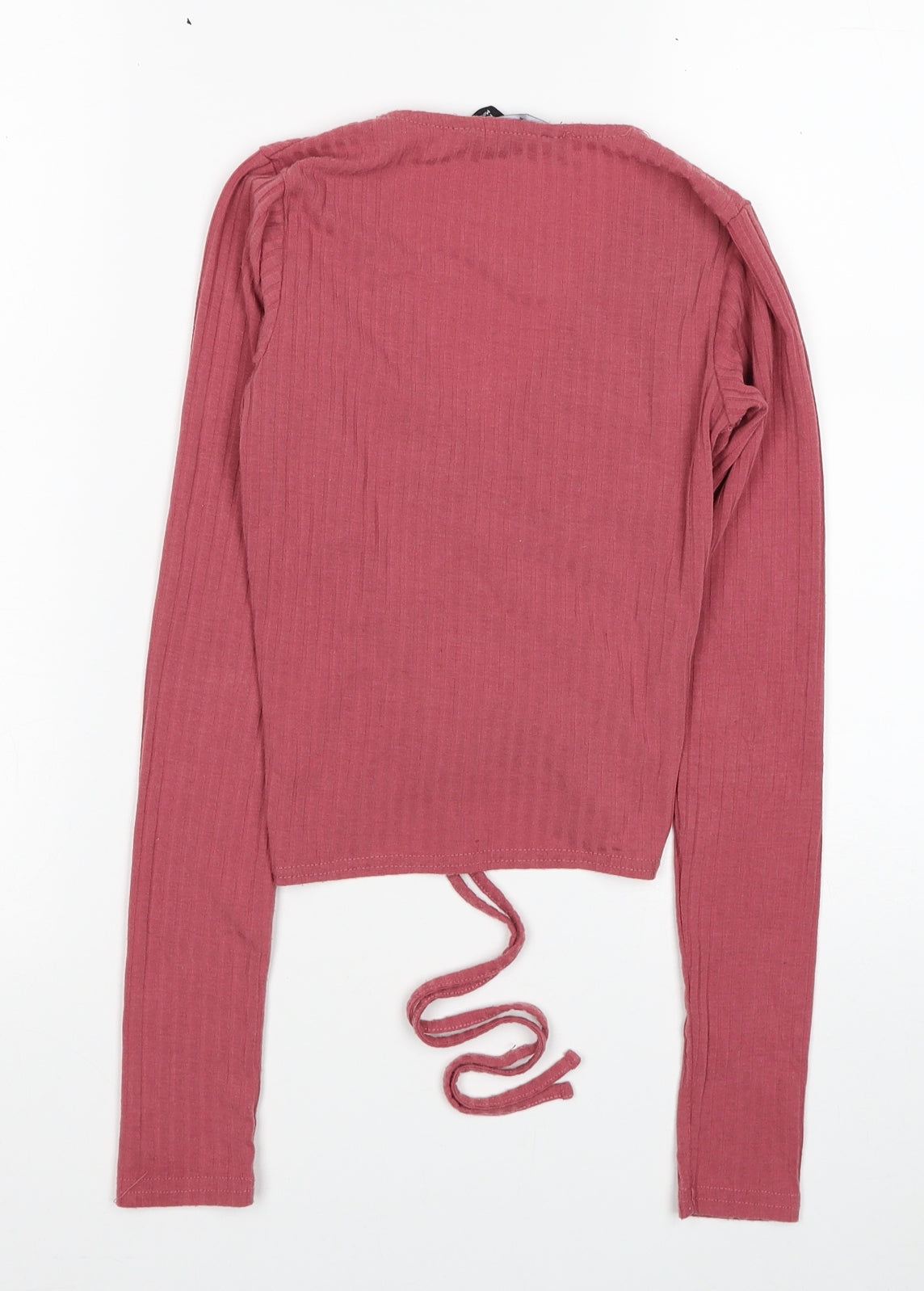 New Look Womens Pink Polyester Cropped Blouse Size 6 V-Neck