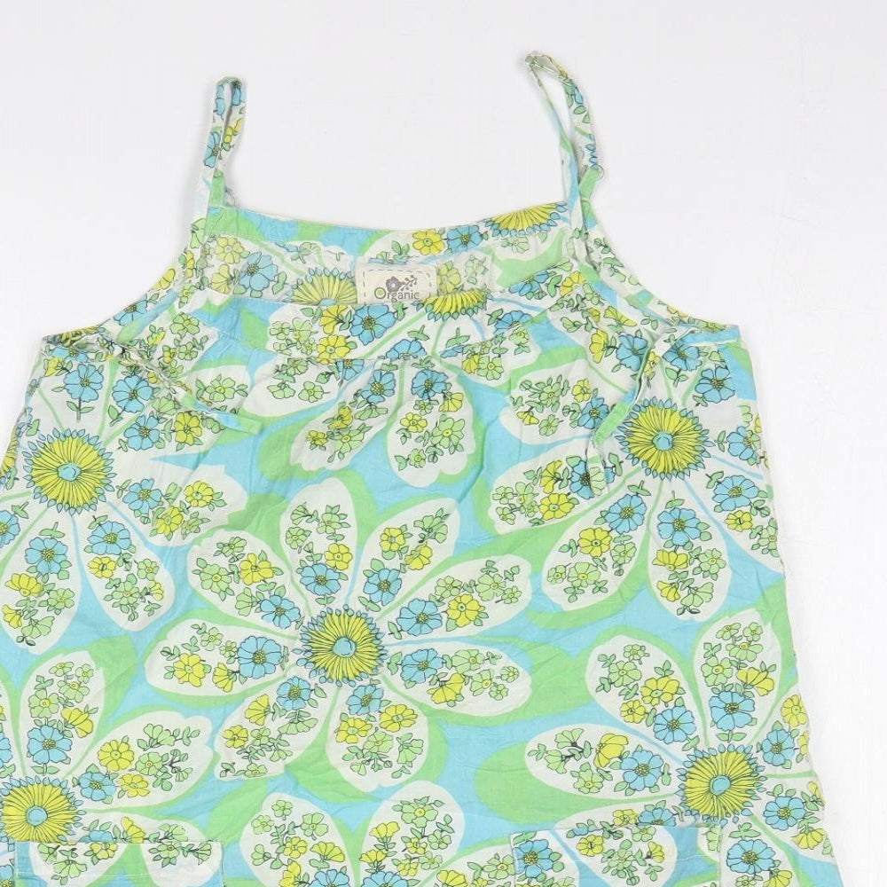 New Look Womens Green Floral 100% Cotton Mini Size 10 Round Neck Pullover