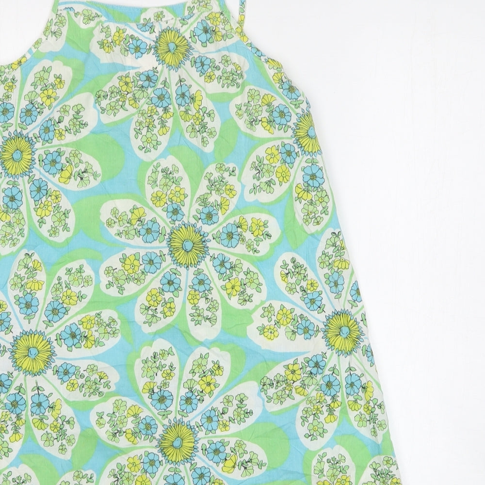 New Look Womens Green Floral 100% Cotton Mini Size 10 Round Neck Pullover