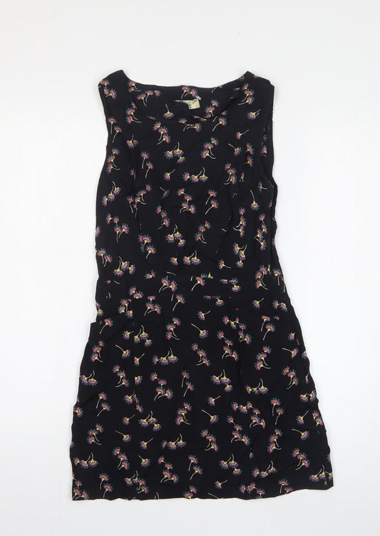 Love Label Womens Black Floral Viscose Tank Dress Size 8 Round Neck Pullover