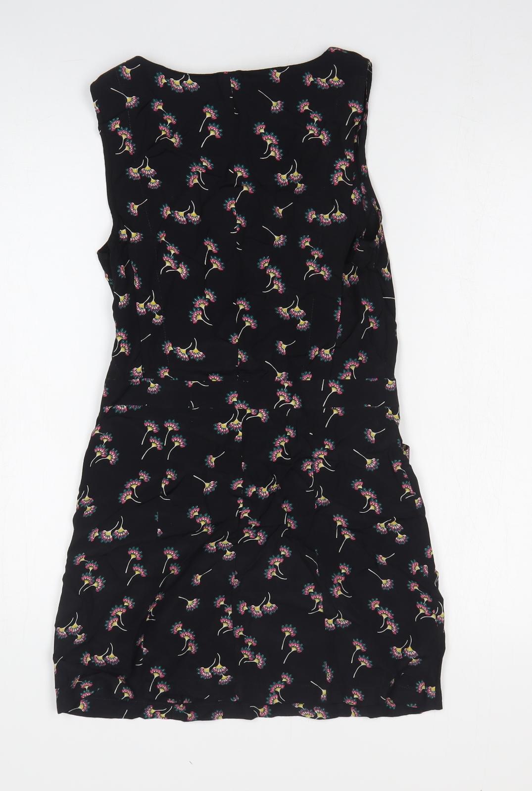 Love Label Womens Black Floral Viscose Tank Dress Size 8 Round Neck Pullover
