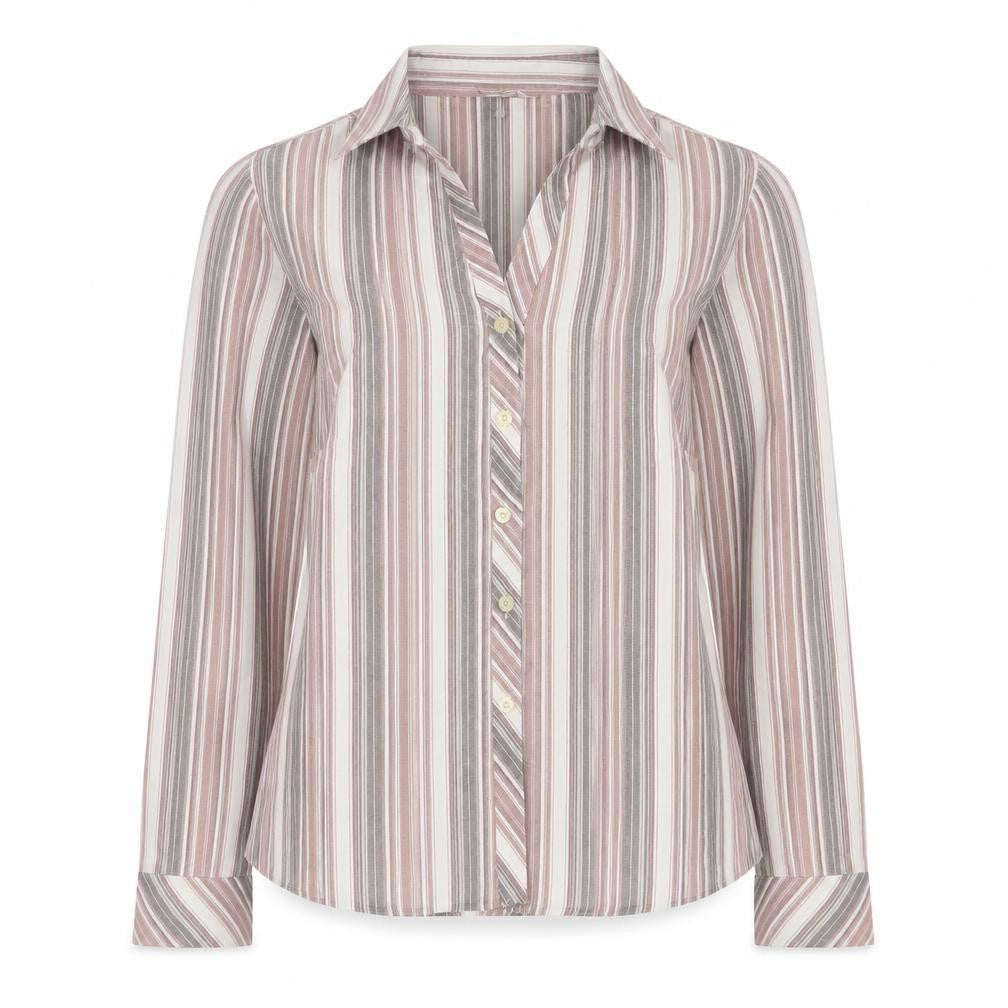 EWM Womens Multicoloured Striped Polyester Basic Button-Up Size 10 V-Neck