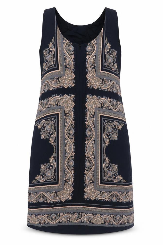 Monsoon Womens Black Geometric Polyester Tank Dress Size 12 Round Neck Zip