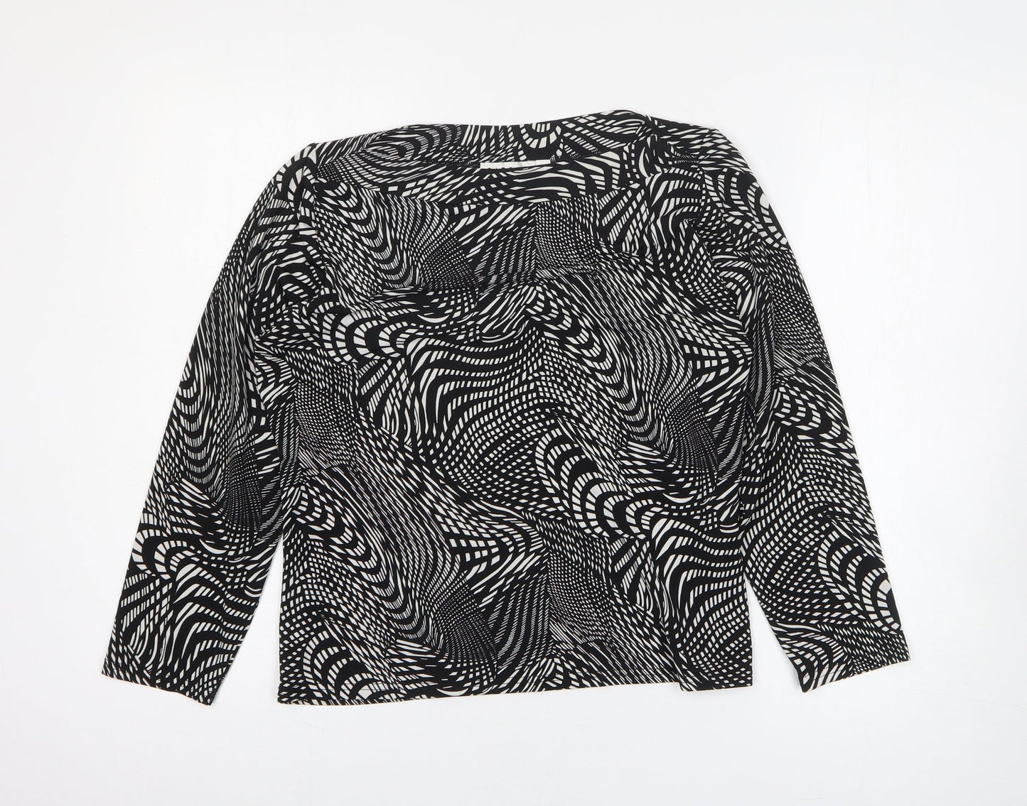 Citrus Womens Black Geometric Polyester Basic T-Shirt Size 12 Round Neck