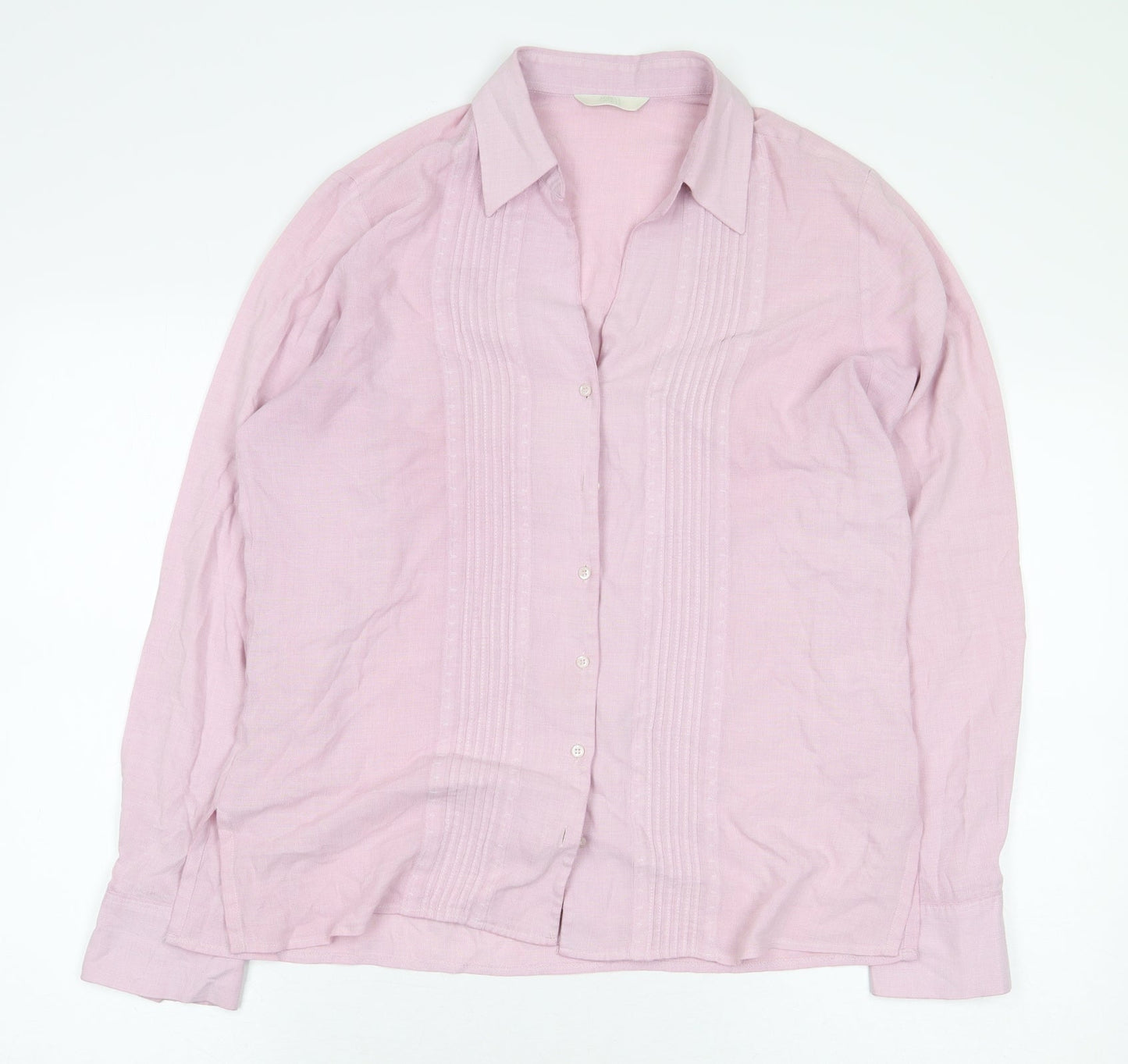 Marks and Spencer Womens Pink Viscose Basic Button-Up Size 12 V-Neck