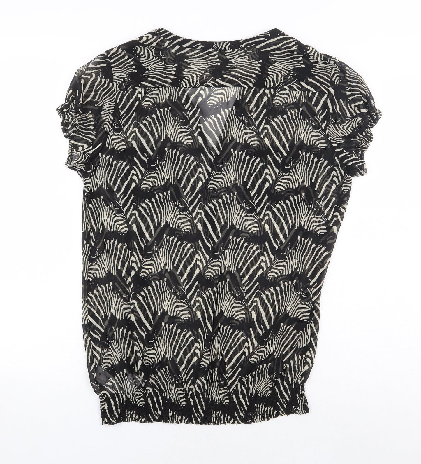 Marks and Spencer Womens Black Animal Print Polyester Basic Blouse Size 10 V-Neck - Zebra Print