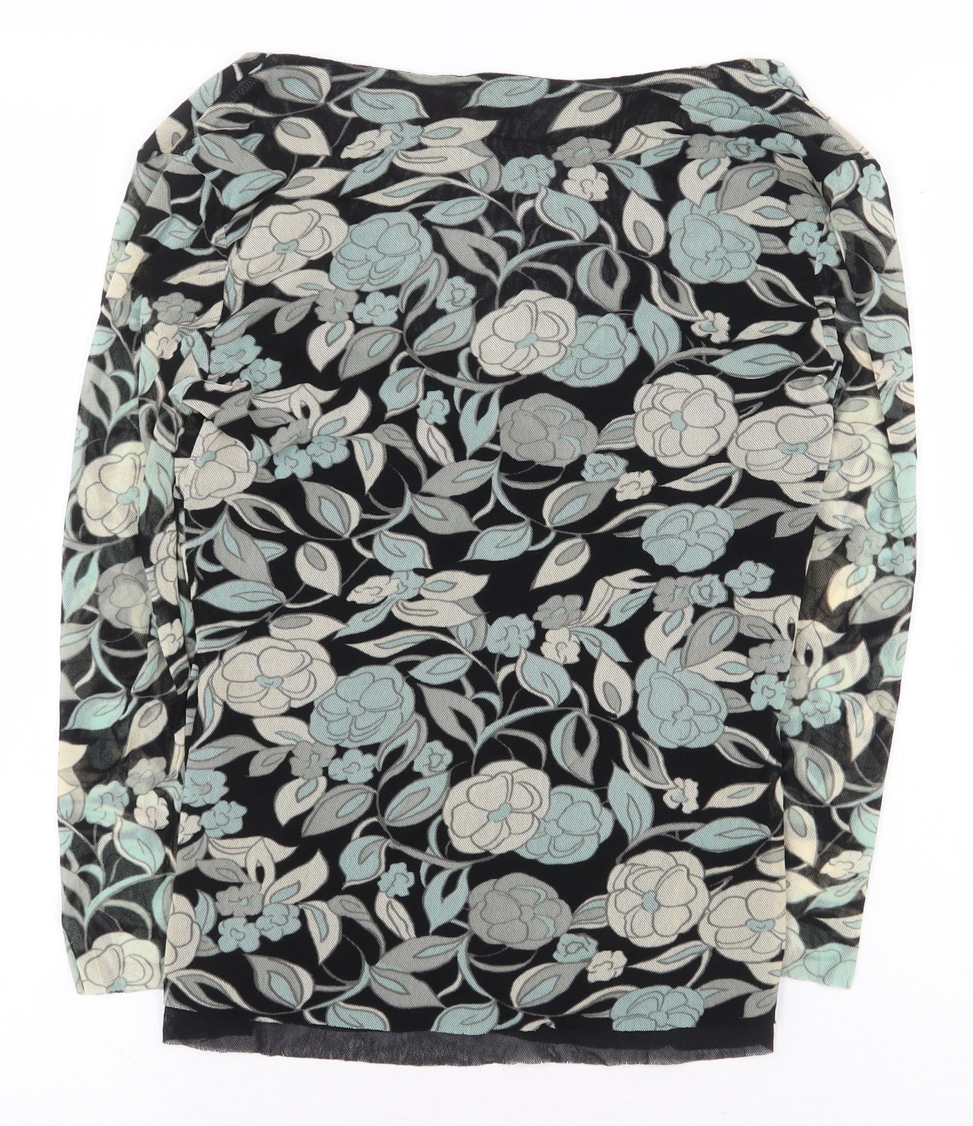 Preworn Womens Green Floral Nylon Basic Blouse Size M V-Neck