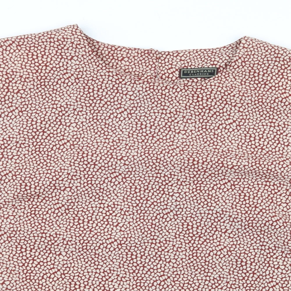 Debenhams Womens Red Geometric Polyester Basic Blouse Size 16 Boat Neck