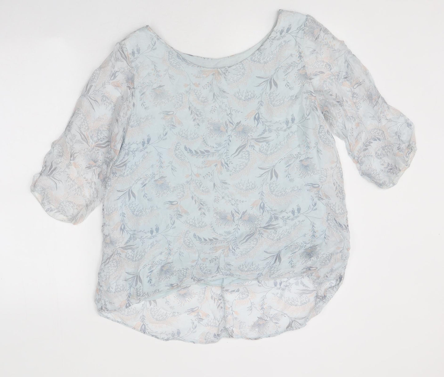 Giusy Womens Blue Floral Viscose Jersey Blouse Size S Round Neck