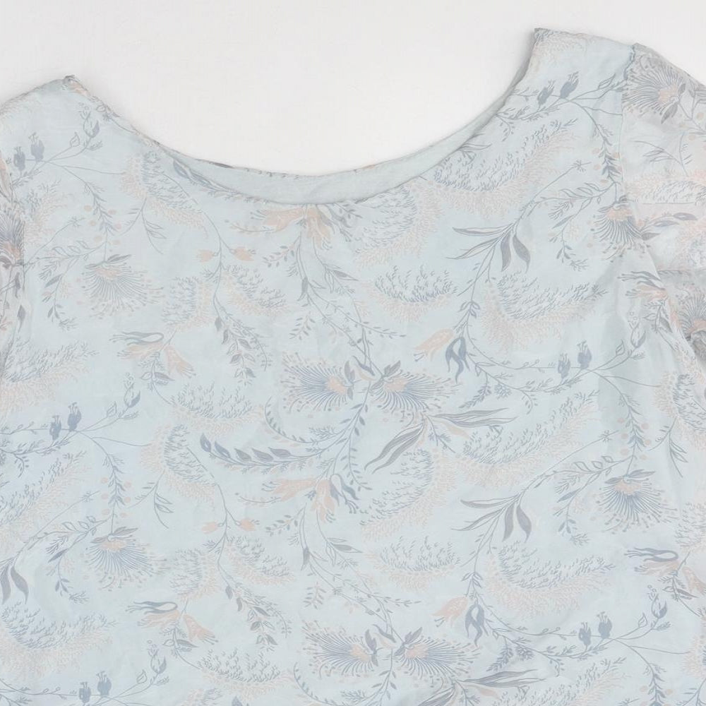 Giusy Womens Blue Floral Viscose Jersey Blouse Size S Round Neck