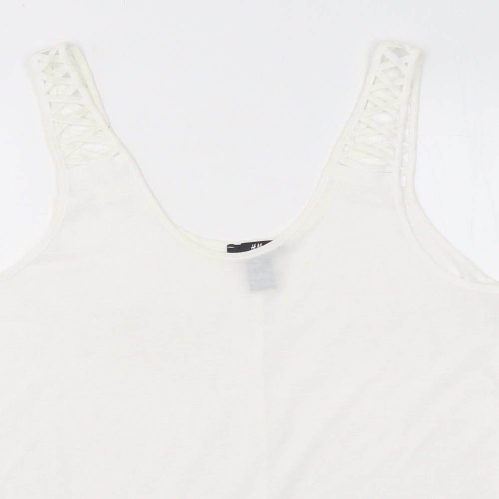 H&M Womens White Polyester Jersey Tank Size S Round Neck