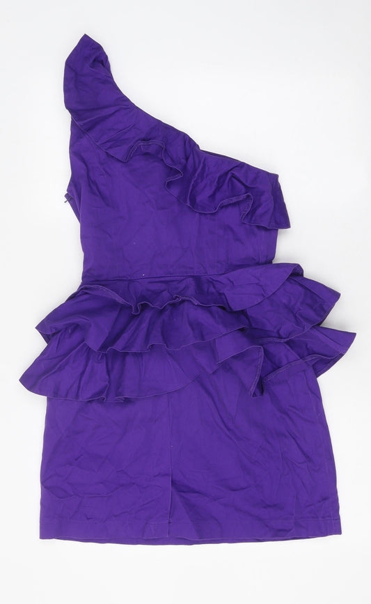 New Look Womens Purple Polyester Mini Size 10 One Shoulder Zip