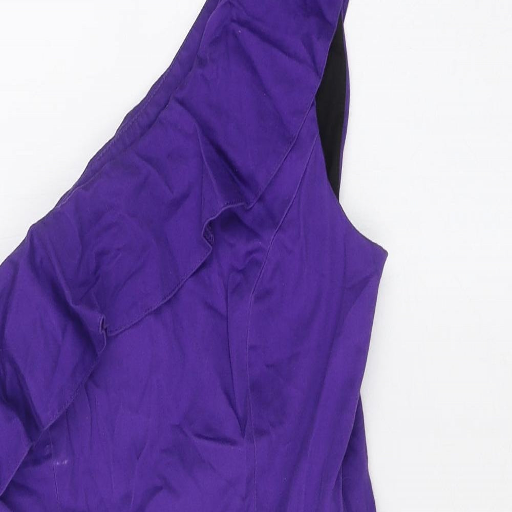 New Look Womens Purple Polyester Mini Size 10 One Shoulder Zip