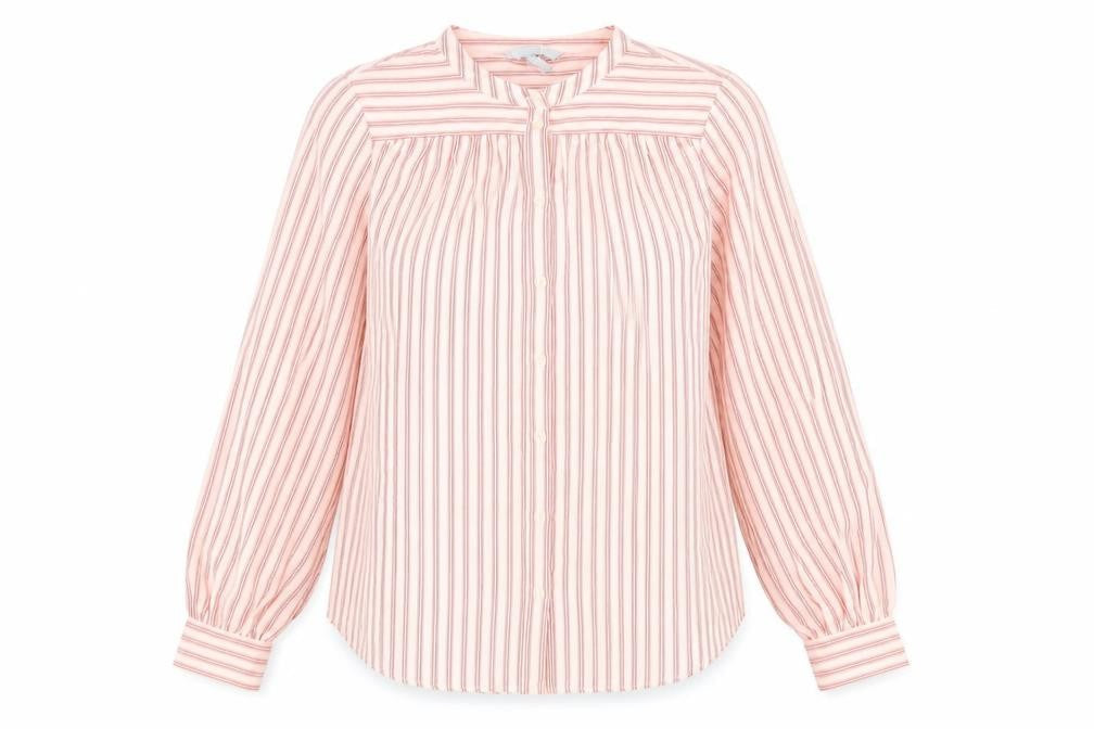 H&M Womens Red Striped Polyester Basic Button-Up Size 8 Crew Neck