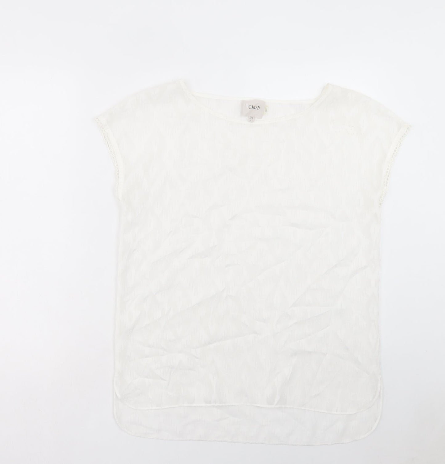 Charli Womens White Argyle/Diamond Polyester Basic T-Shirt Size 8 Boat Neck