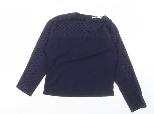 Marks and Spencer Girls Blue Polyester Basic Casual Size 11-12 Years Crew Neck Button