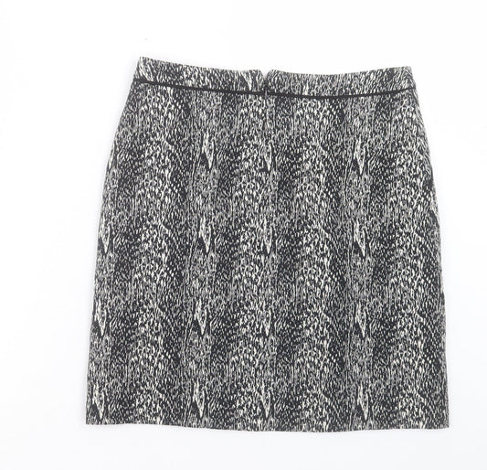 Wallis Womens Black Geometric Cotton A-Line Skirt Size 8 Zip