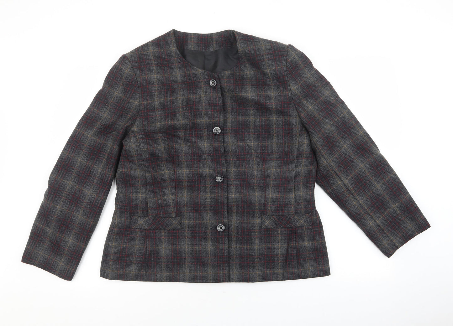 Holmewood Womens Grey Plaid Jacket Blazer Size 16 Button - Scoop neck