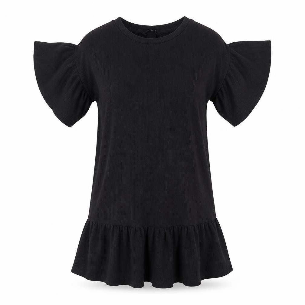 George Womens Black Polyester T-Shirt Dress Size 10 Round Neck Pullover - Ribbed, Frill sleeves