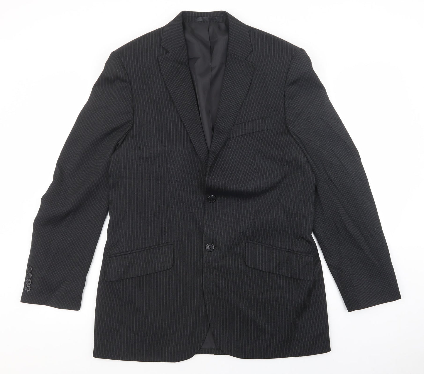 F&F Mens Black Striped Polyester Jacket Suit Jacket Size 38