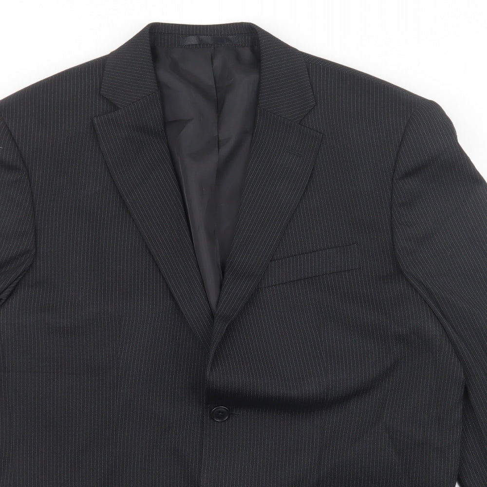 F&F Mens Black Striped Polyester Jacket Suit Jacket Size 38