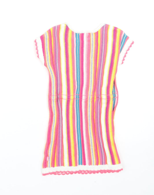 Billieblush Girls Multicoloured Striped Cotton Jumper Dress Size 3 Years Round Neck Drawstring
