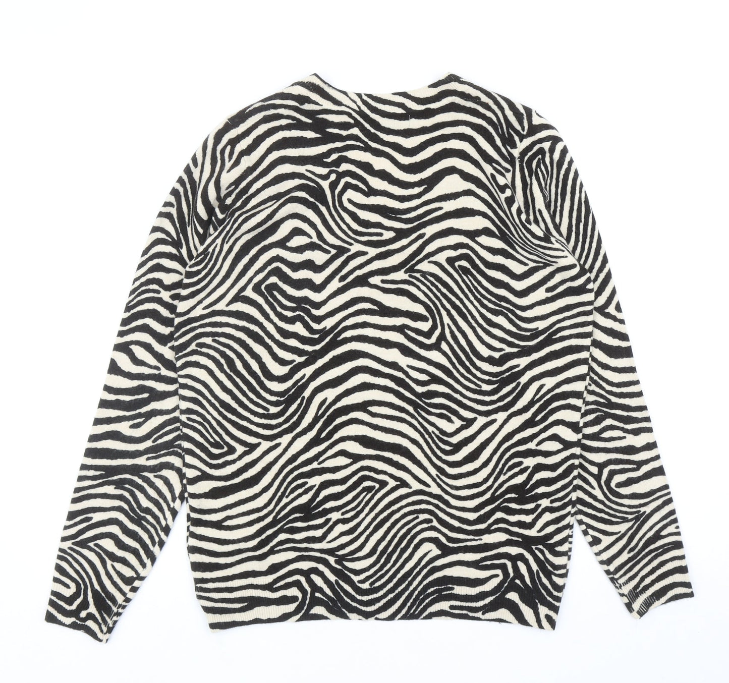 Marks and Spencer Womens Black V-Neck Animal Print Acrylic Pullover Jumper Size S - Zebra Print