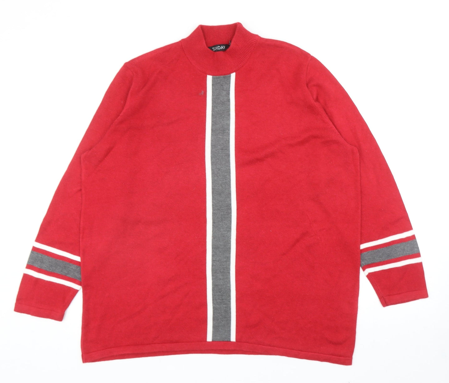 Sunday Womens Red Mock Neck Acrylic Pullover Jumper Size XL - Colourblock