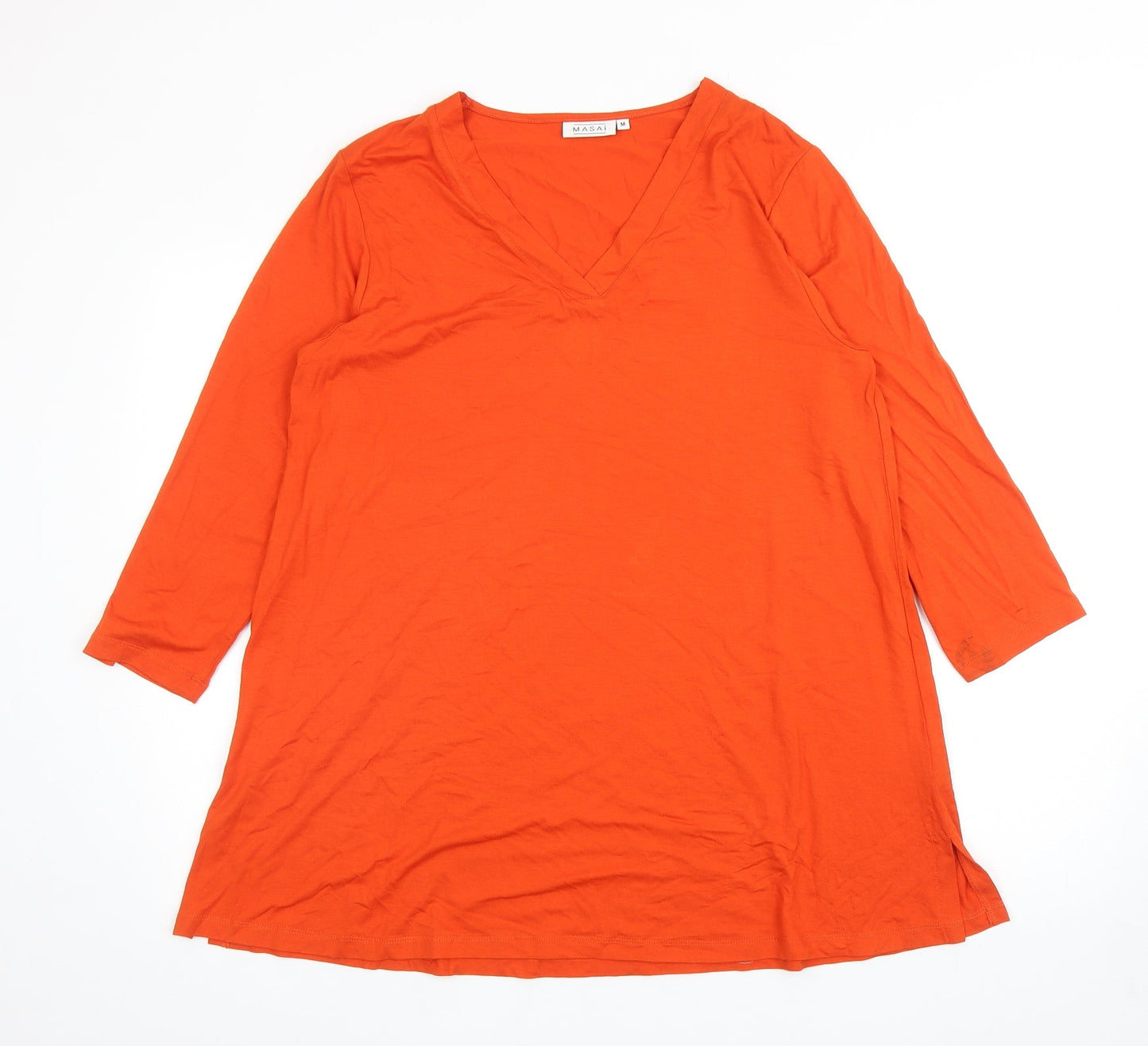 Masai Womens Orange Viscose Basic T-Shirt Size M V-Neck