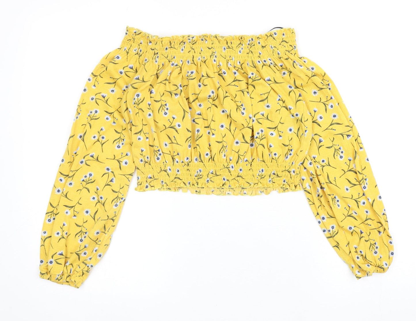 Divided by H&M Womens Yellow Floral Polyester Cropped Blouse Size S Off the Shoulder