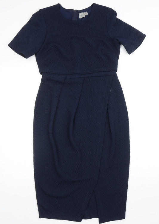 ASOS Womens Blue Polyester Pencil Dress Size 10 Round Neck Zip