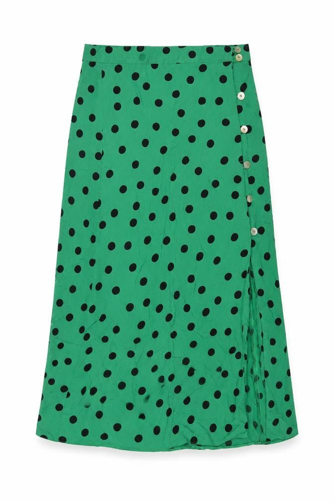 Miss Selfridge Womens Green Polka Dot Viscose A-Line Skirt Size 6 Button