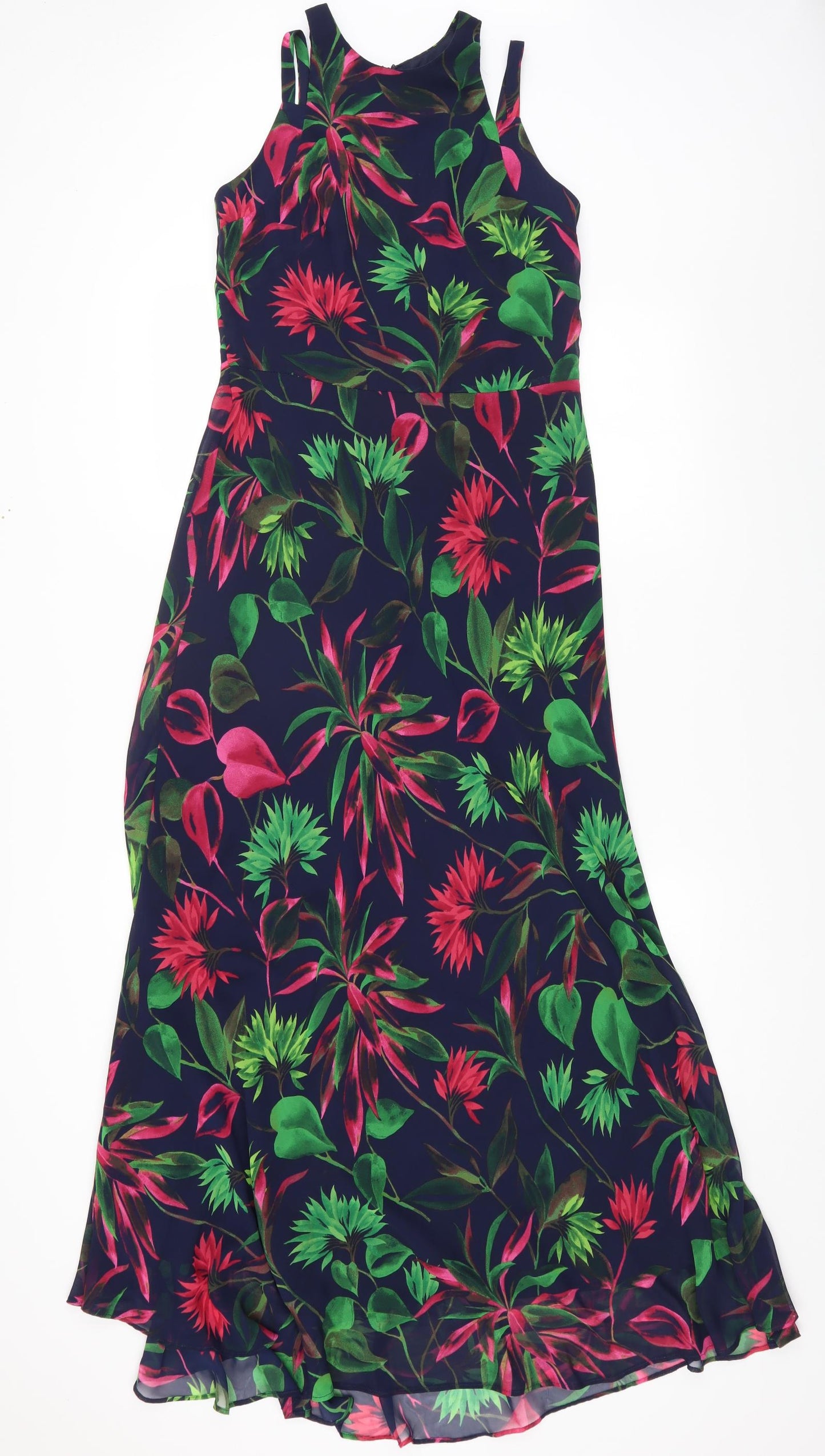 Taylor Womens Multicoloured Geometric Polyester Maxi Size 4 Round Neck Zip