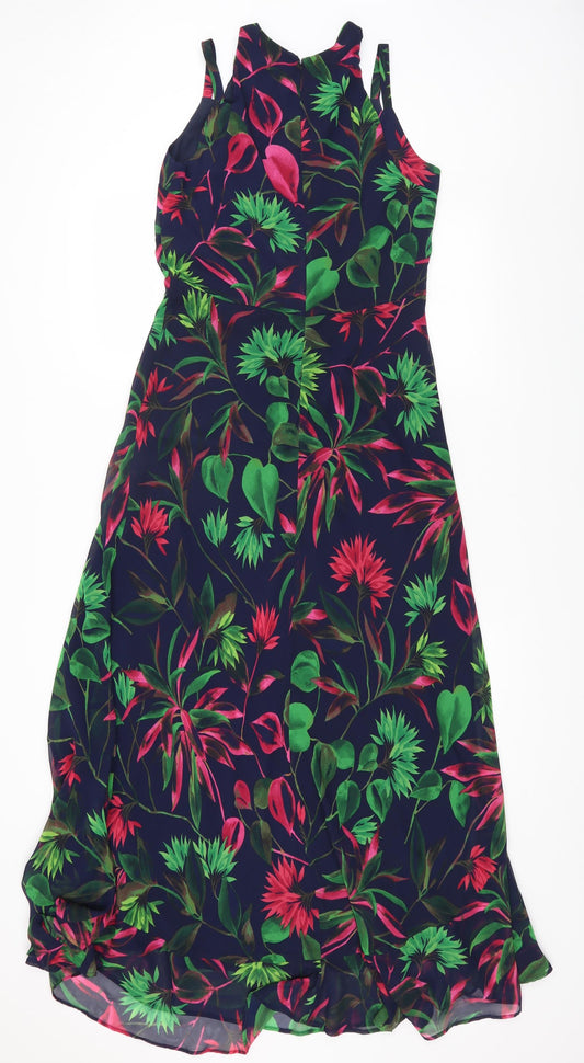 Taylor Womens Multicoloured Geometric Polyester Maxi Size 4 Round Neck Zip