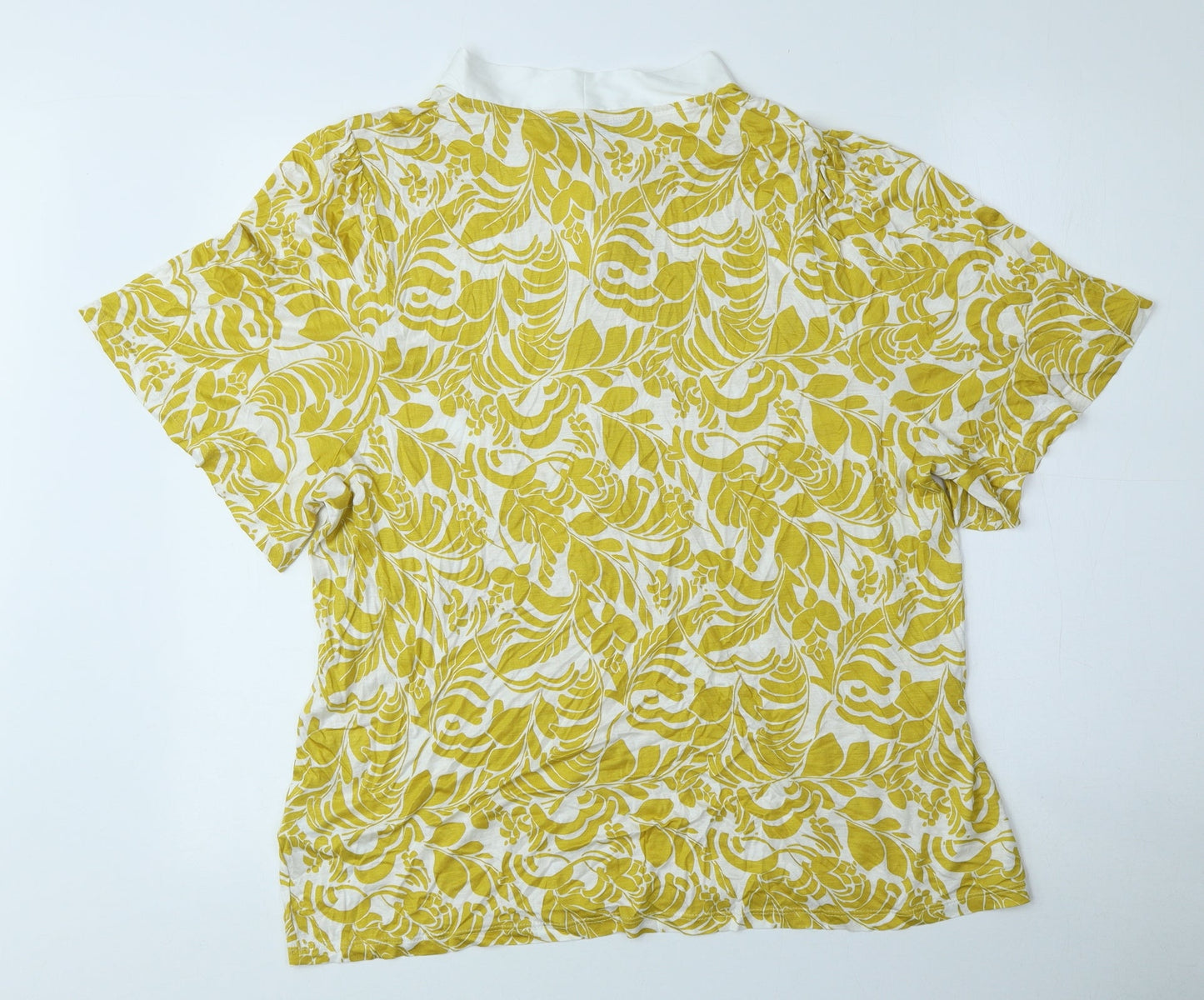 Marks and Spencer Womens Yellow Floral Polyester Basic Blouse Size 20 V-Neck