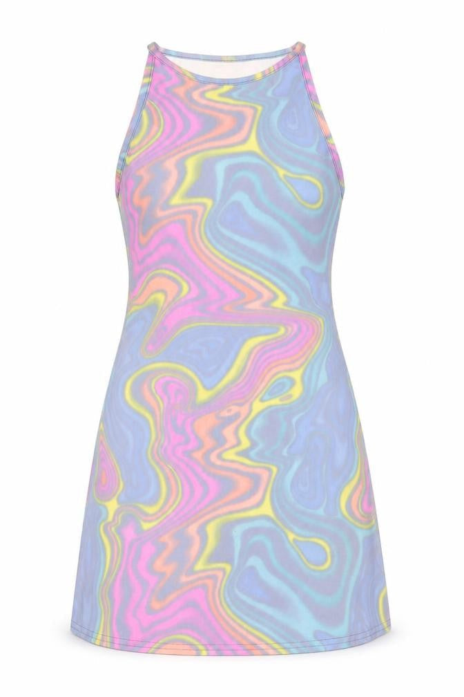 Topshop Womens Multicoloured Geometric Nylon A-Line Size 8 Round Neck Pullover