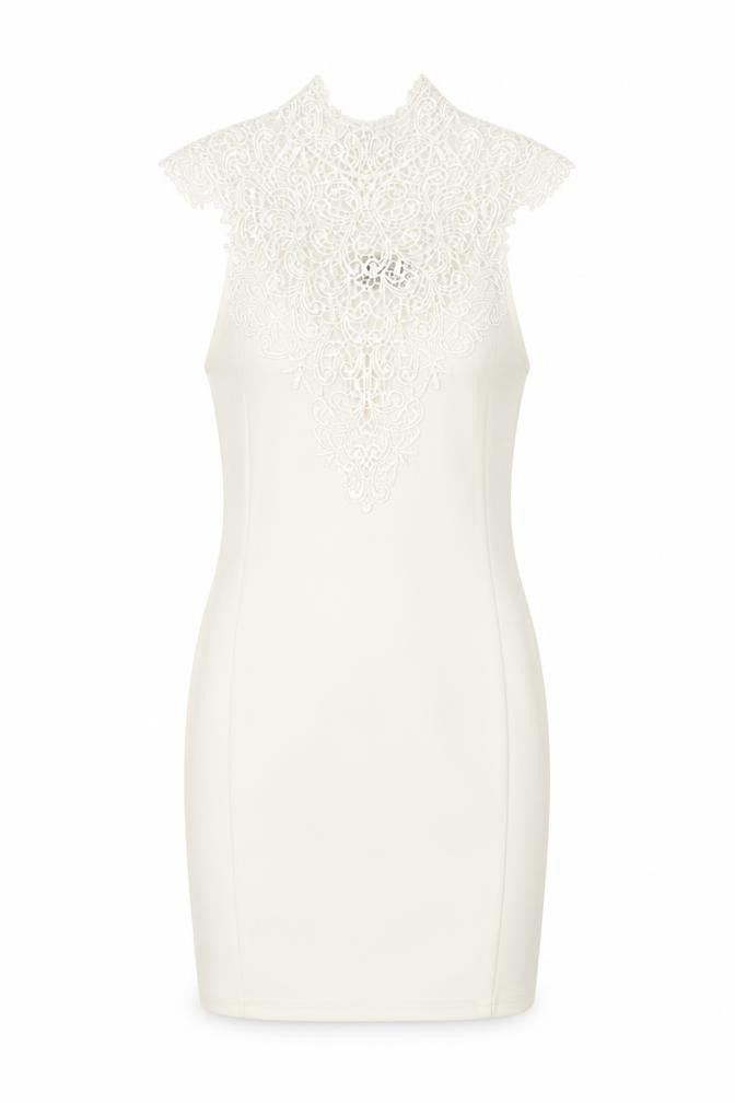 Miss Holly Womens White Cotton Mini Size XS High Neck Zip - Lace Top