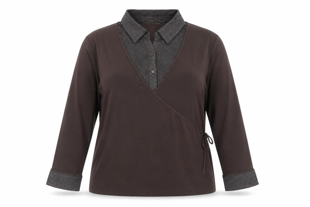 Bonmarché Womens Brown Polka Dot Polyester Basic Blouse Size 20 Collared