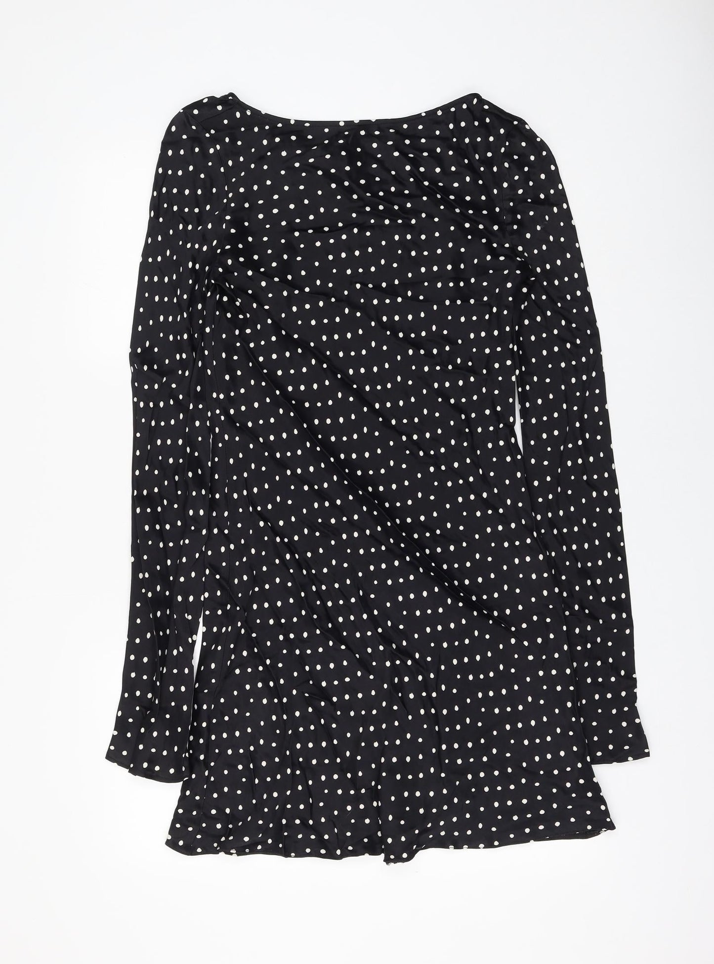 Zara Womens Black Polka Dot Viscose Shift Size M Round Neck Pullover