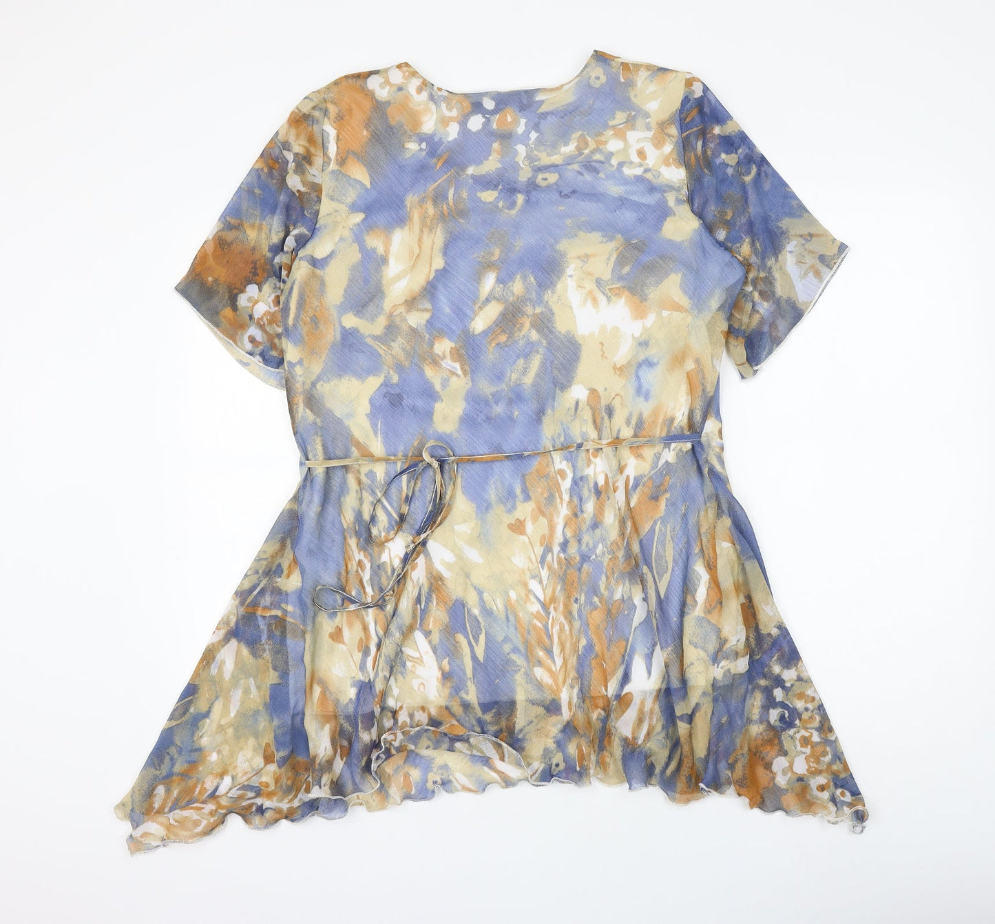 Anne Smith Womens Blue Geometric Polyester Basic Blouse Size 18 Round Neck