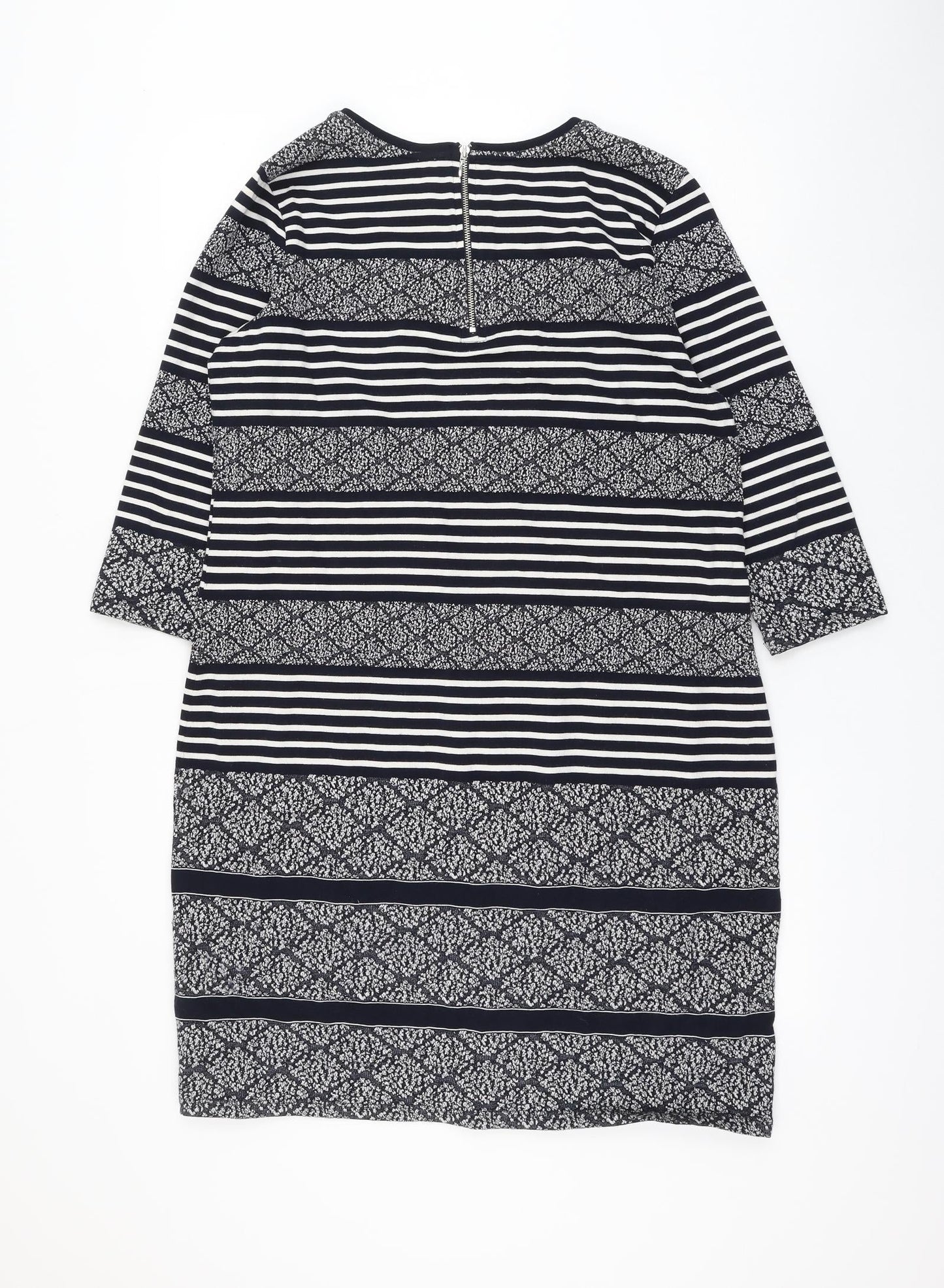 Marks and Spencer Womens Blue Striped Cotton Shift Size 16 Round Neck Zip