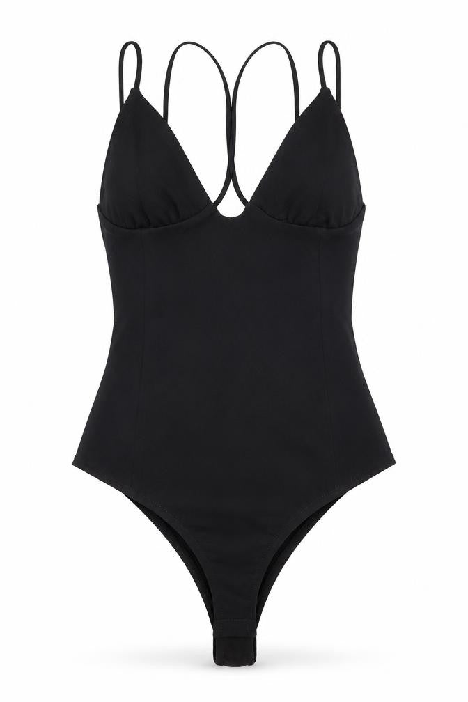 Zara Womens Black Polyester Bodysuit One-Piece Size S Snap