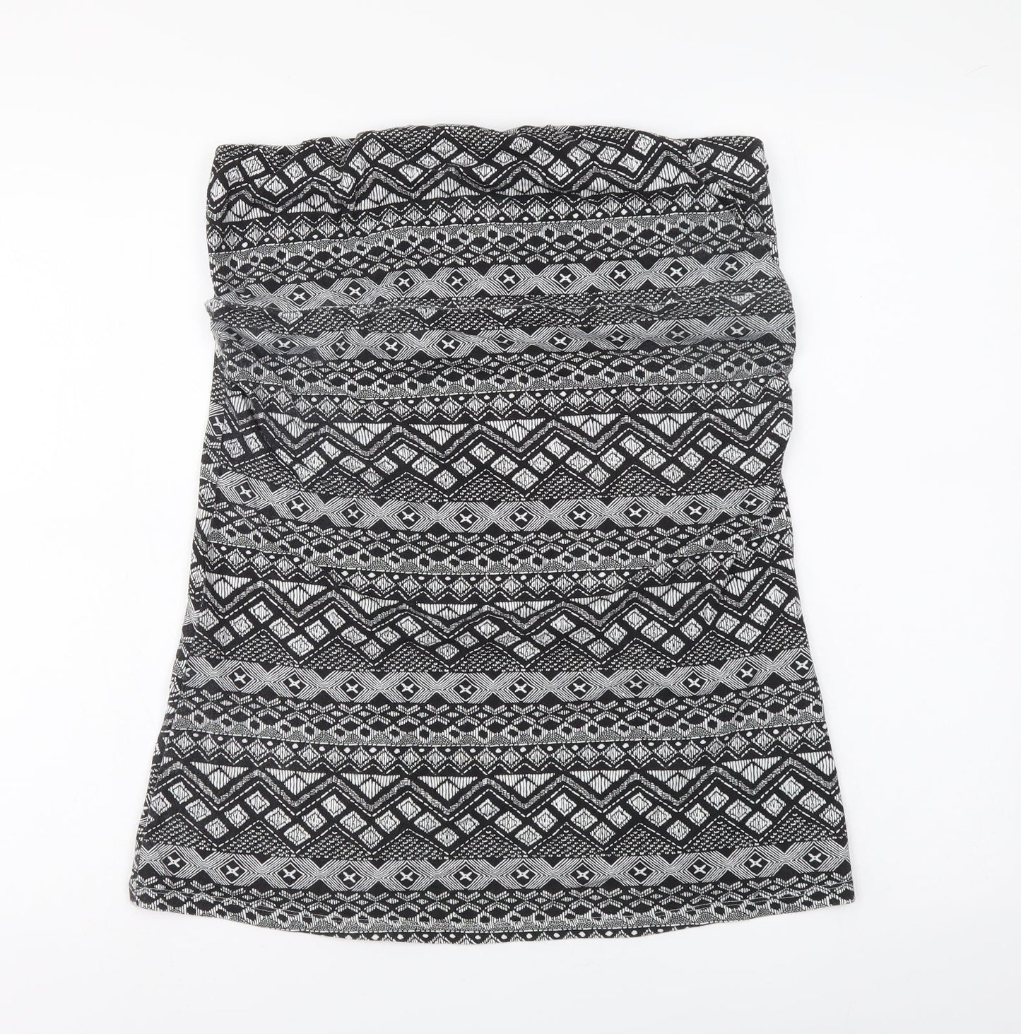 Preworn Womens Black Geometric Cotton Basic Tank Size 16 Off the Shoulder