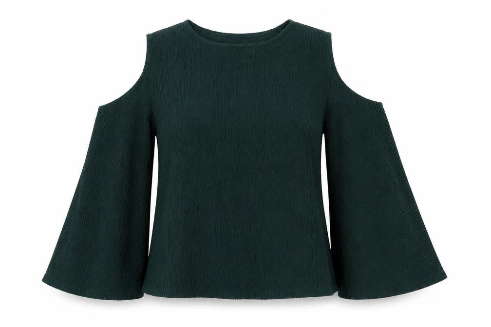 H&M Womens Green Polyester Basic Blouse Size XS Round Neck - Cold Shoulder
