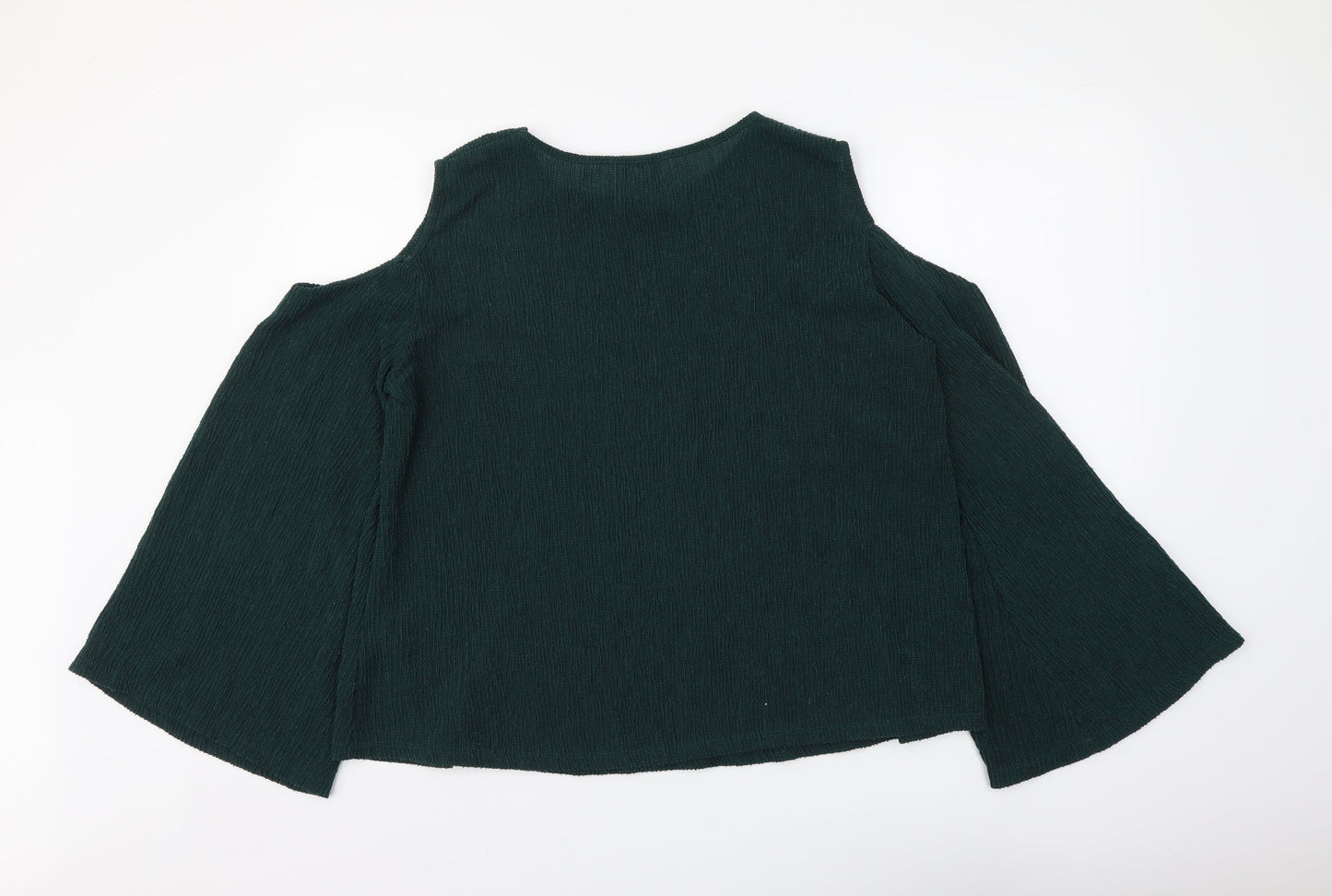 H&M Womens Green Polyester Basic Blouse Size XS Round Neck - Cold Shoulder