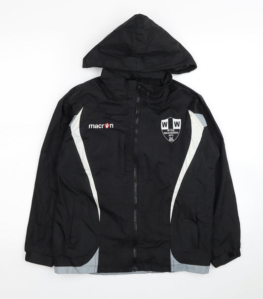Macron Boys Black Colourblock Windbreaker Coat Size 2XS Zip - Wyke Wanderers AFC