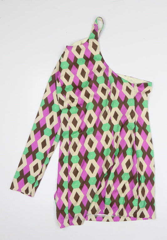 Zara Womens Multicoloured Geometric Polyester A-Line Size M One Shoulder Pullover